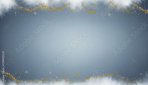 Winter background with white fur and gold glitter decoration creating festive mood