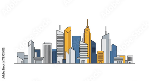 Modern Cityscape Skyline Illustration with Skyscrapers and Urban Design.