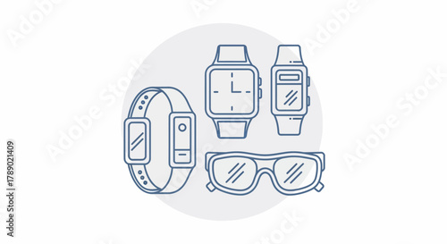 Collection of Smart Wearable Devices and Eyewear.