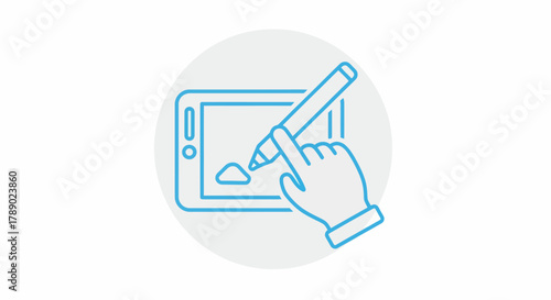 Digital Signature on Tablet with Stylus and Hand Icon.