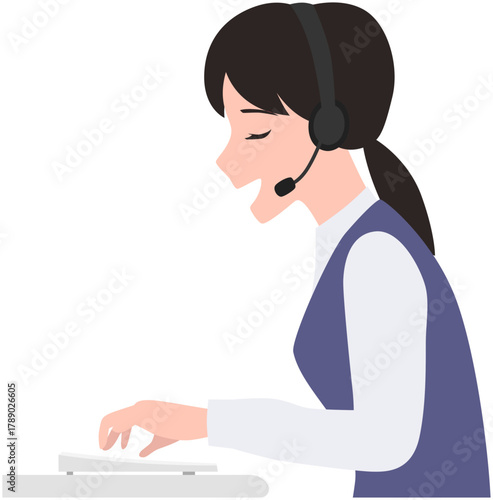 Vector Illustration of Woman with Headset Working in Customer Support and Remote Communication