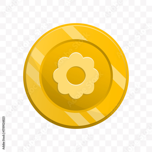 Cartoon Style Gold Coin with Flower Icon Money Reward Element