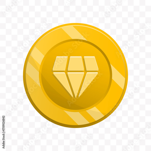 Flat Style Isolated Diamond on Gold Coin Currency Game Asset