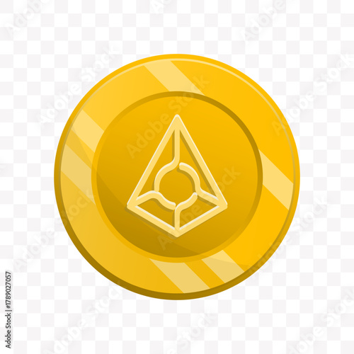 Cartoon Golden Coin with Geometric Symbol Illustration for Digital Currency