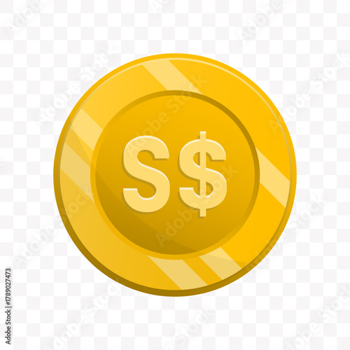 Simple Shaded Singapore Dollar Currency Coin Icon with Striped Edge