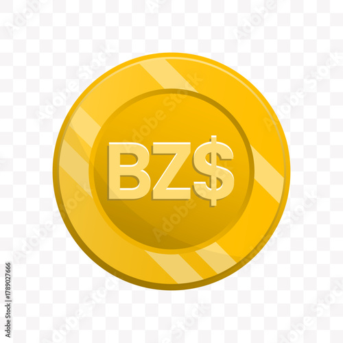 Cartoon Flat Style Belize Dollar Currency Sign Symbol Coin Icon