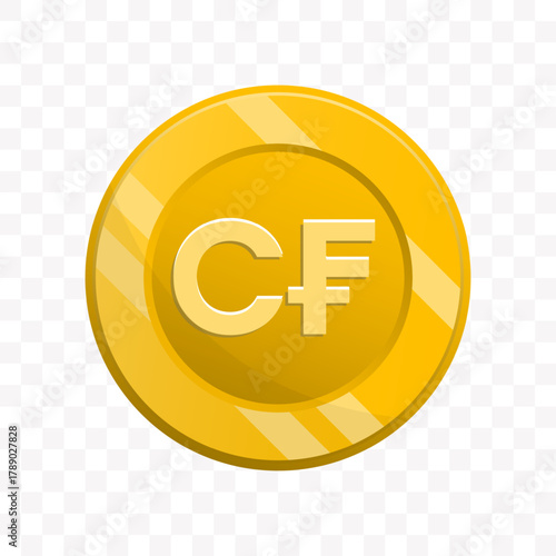 Cartoon Style Shiny Central African CFA Franc Coin Currency Illustration