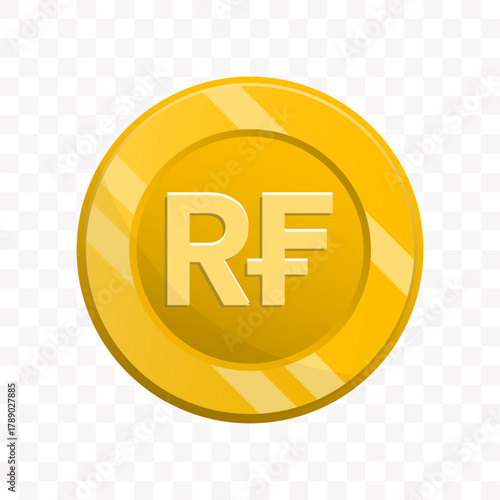 Glossy Flat Icon Coin with RF Letters on Golden Circle Design