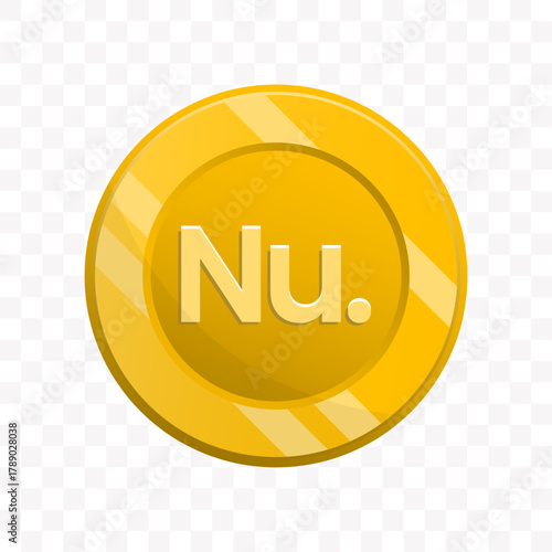 Detailed Golden Cryptocurrency Nu Coin with Symbol Illustration Design