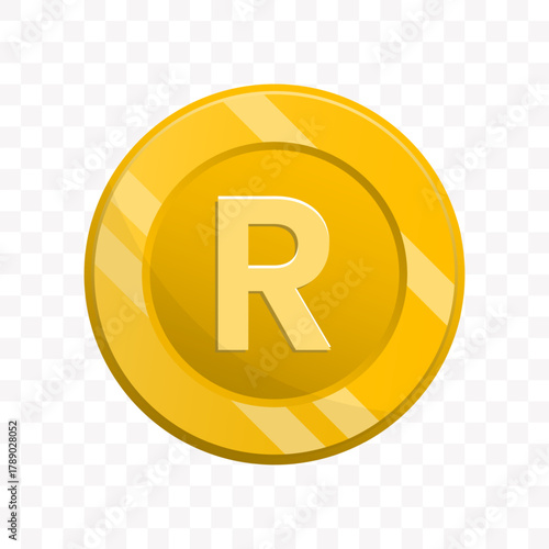Cartoonish Rendered Letter R Initial Coin Round Currency Illustration