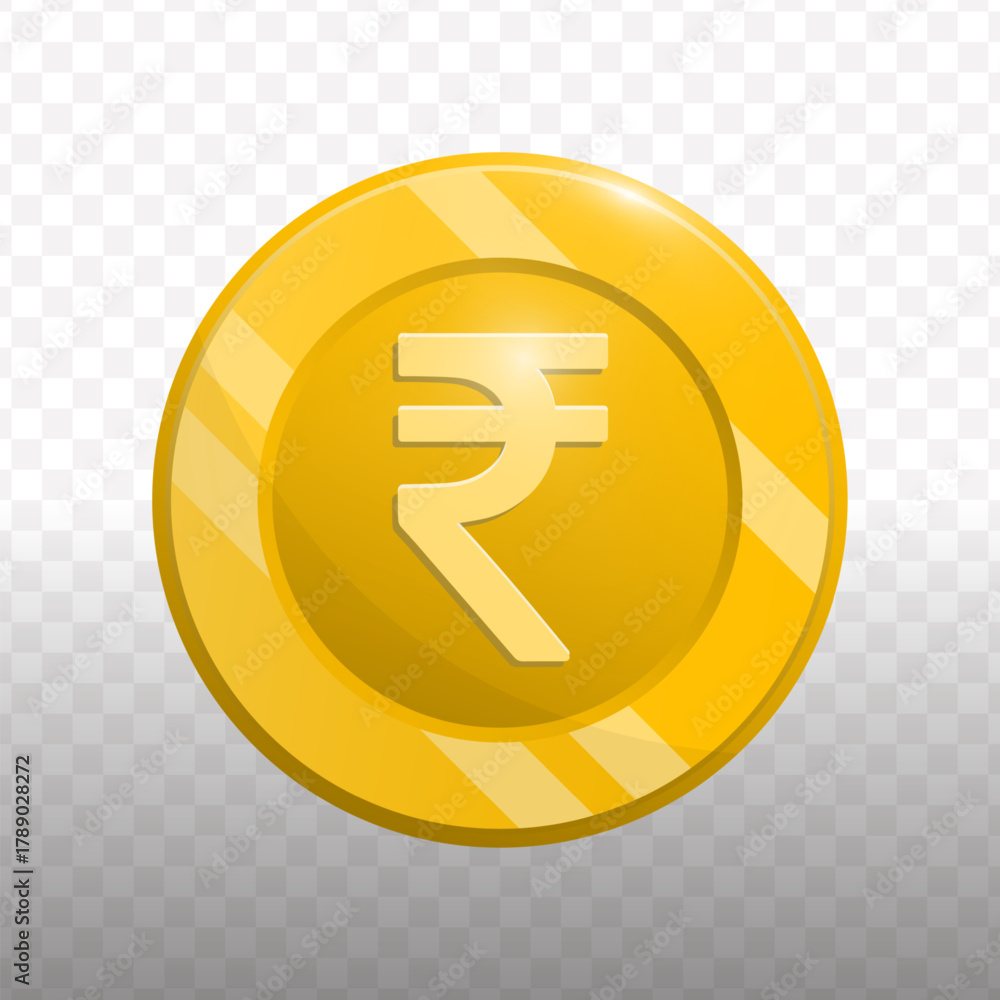 Obraz premium Cartoon Style Detailed Rupee Coin Icon Illustration with Gradient Shadow