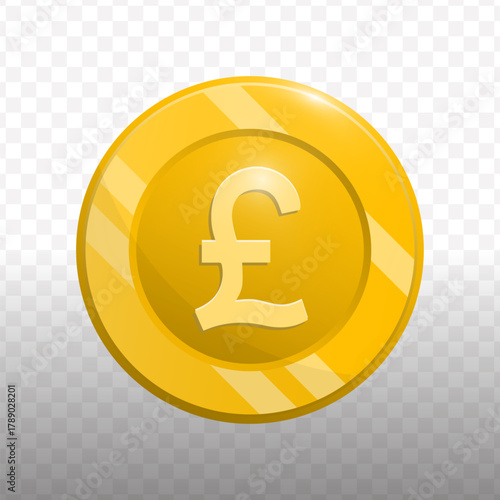 Simple Flat Style Golden Pound Currency Coin Illustration Isolated