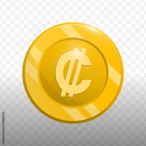 Golden Realistic Cent Sign Currency Round Symbol Illustration Element
