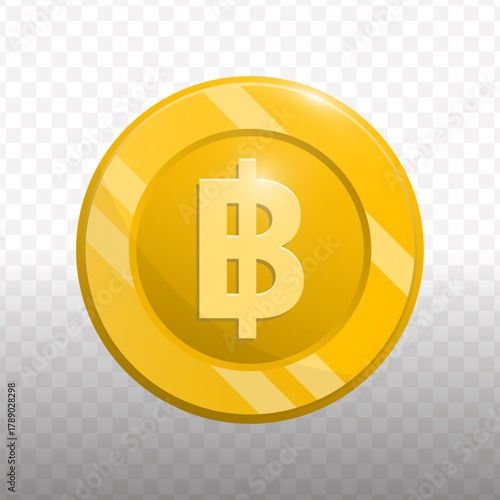 Modern Cartoon Style Illustration Baht Currency Symbol on Gold Coin