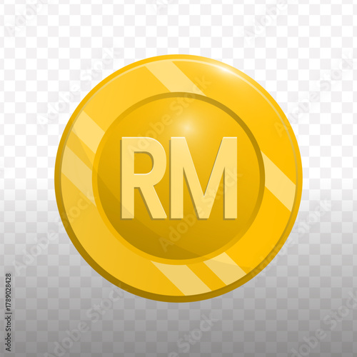 Detailed Golden Ringgit Coin Illustration Depicting Malaysian Currency Value