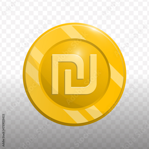 Detailed Artistic Israeli Shekel Coin Icon with Golden Shiny Texture