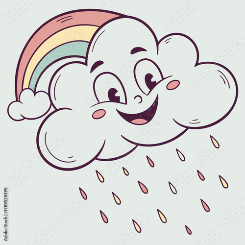 Happy cartoon cloud raining with a rainbow and blush cheeks weather