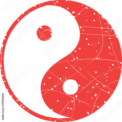 vector illustration red worn texture rubber stamp yin yang symbol