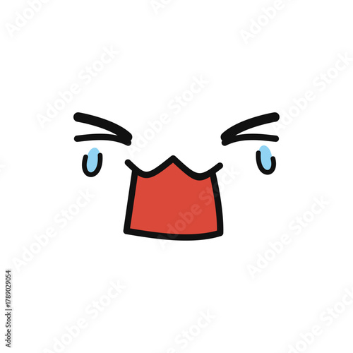 Cartoon Face with Anguish Expression, Mouth Open and Tears Streaming Down Design