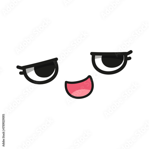 A cartoon character's face with a smug, sly, and mischievous expression on a white background