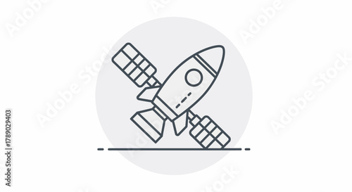 Stylized Rocket and Satellite Icon in Outline Style.