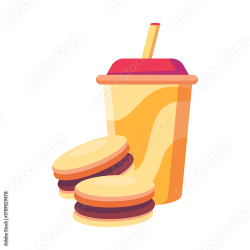 Delicious Sweet Macarons and Refreshing Drink with Straw for a Delightful Treat