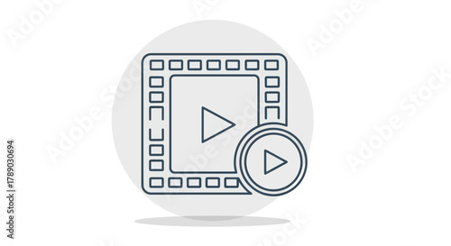 Video Play Button Icon on Film Strip Graphic.