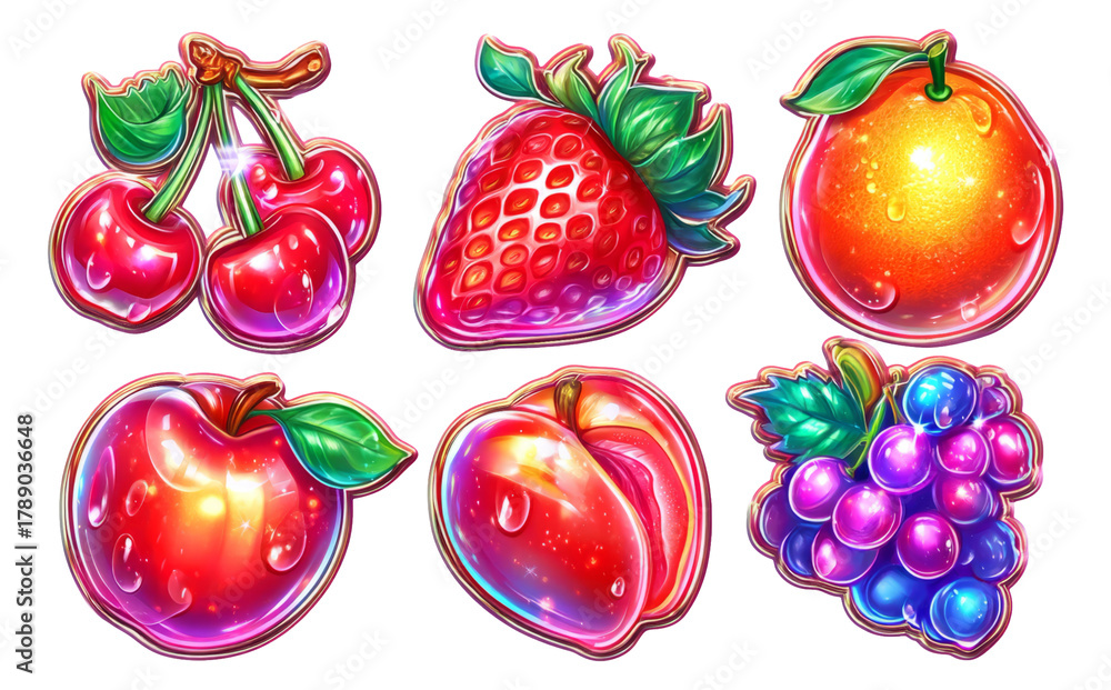 Fototapeta premium Colorful Fruit Illustrations with Bright Colors and Unique Shapes on Transparent Background