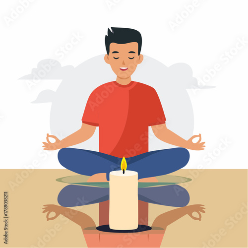 Meditating Man with Candle Mindfulness and Spiritual Practice Illustration