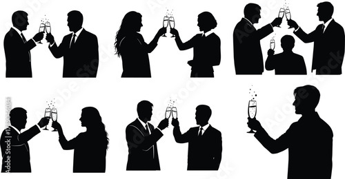 People celebrating a successful event with a champagne toast isolated on white background, Vector, illustration
