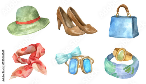 Elegant Fashion Accessories Collection with Hat, Shoes, Bag, and Jewelry