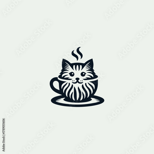 Cat coffee logo template vector illustration design