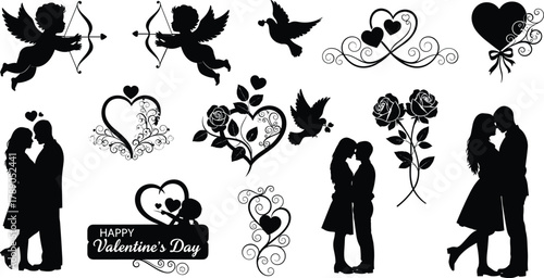 Valentine's day romantic love vector icon set with many symbols isolated on white background, Vector, illustration