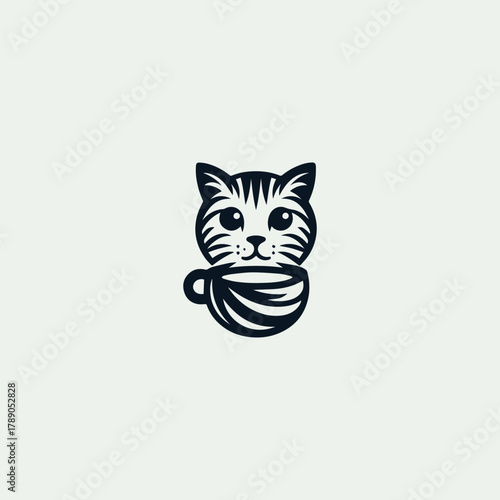 Cat coffee logo template vector illustration design