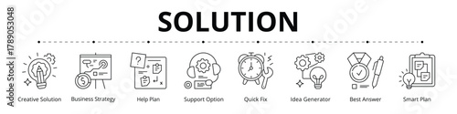 Solution Line Banner Web Icon Set Vector Illustration