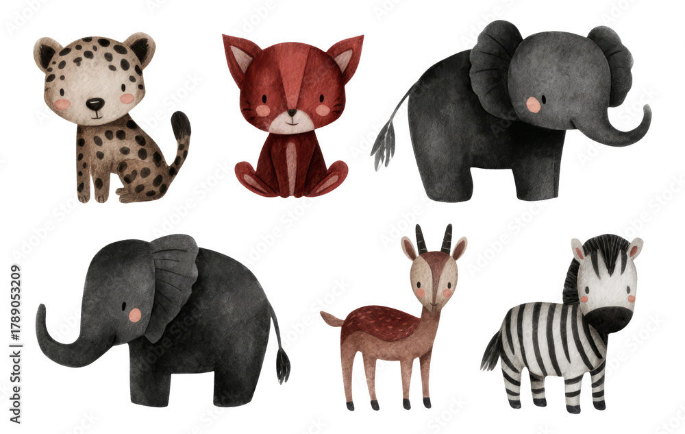 Naklejka premium Charming Collection of Watercolor Animals on Transparent Background for Art Use