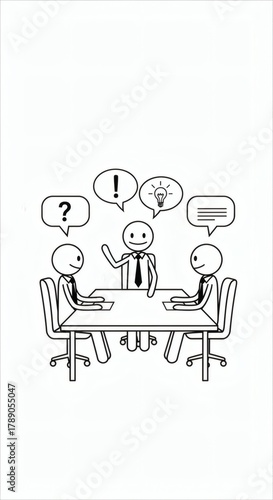 Dynamic business meeting illustration showcasing collaborative idea generation and effective communication for problem-solving in a professional team setting