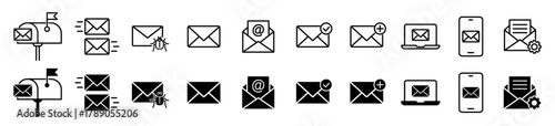 Email icon set. Mail and envelope symbol. Vector illustration.
