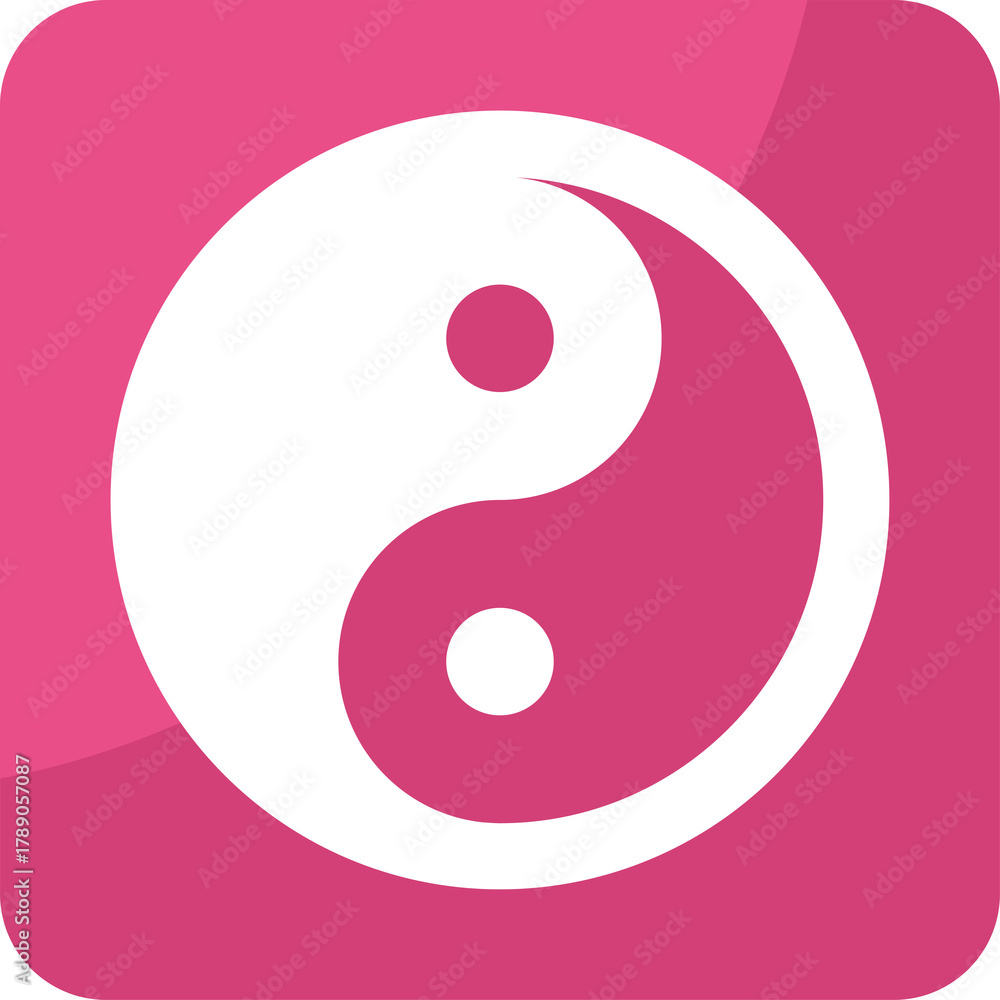 Fototapeta premium Yin Yang Symbol Icon Representing Balance And Harmony In Pink Square With White Yin Yang And Subtle Geometric Shadows