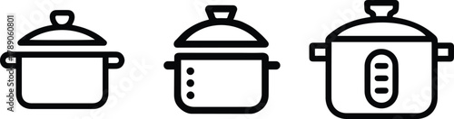 Cooking Pots, Stockpot, and Pressure Cooker Icons Set