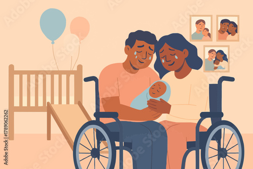 New Parents in Wheelchair Welcoming Newborn Home from Hospital