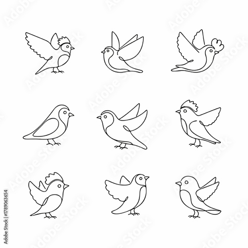 Flying Birds Monoline Line Art Icons