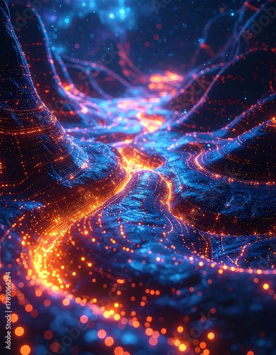 Wallpaper Mural Abstract, glowing lines suggesting data pathways on a dark background Torontodigital.ca