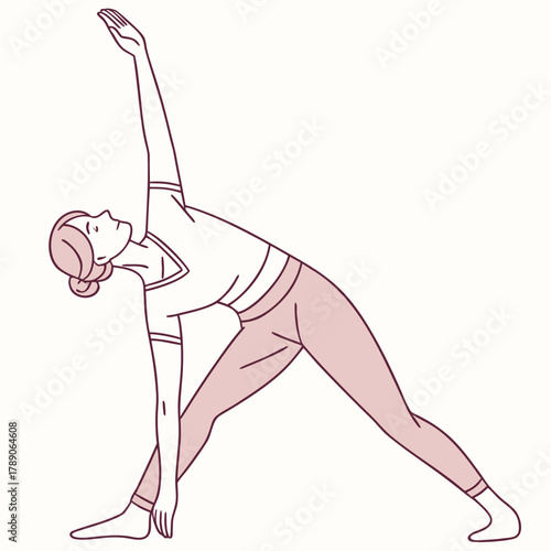 Woman In Pink Performing Extended Triangle Pose Yoga stretching exercise