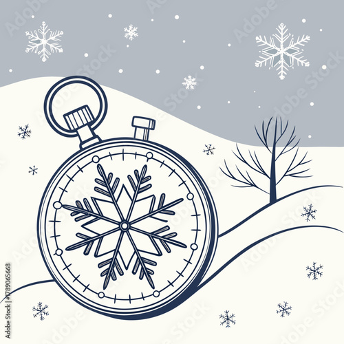 winter stopwatch with snowflake design clip art preview
