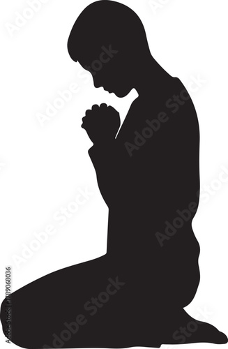 Praying Person Silhouette, Kneeling in Worship and Devotion - Spiritual Meditation and Faith Icon.
