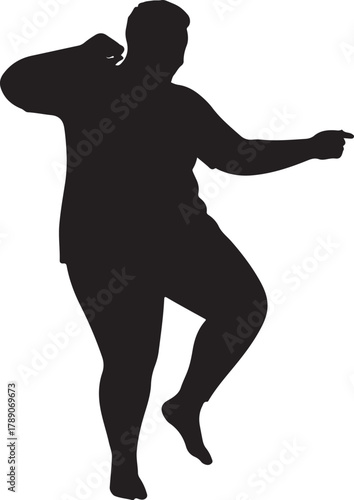  Energetic silhouette of a plus-size person dancing or posing joyfully, expressing movement and freedom, ideal for concepts of body positivity and active lifestyles