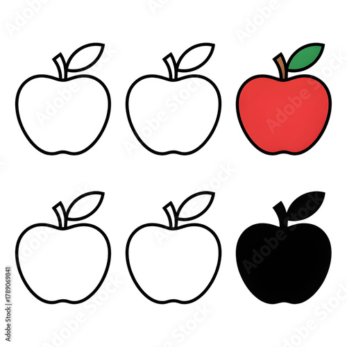 Set apple illustration vector style coloring page 
