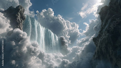 美しい空と雲と滝の風景