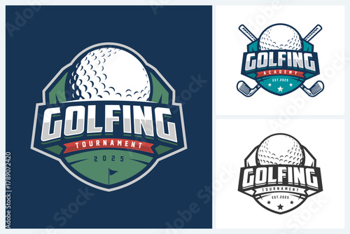 Golf logo sport design template, golf logo tournament and academy emblems, golf logo design vector illustration with ball